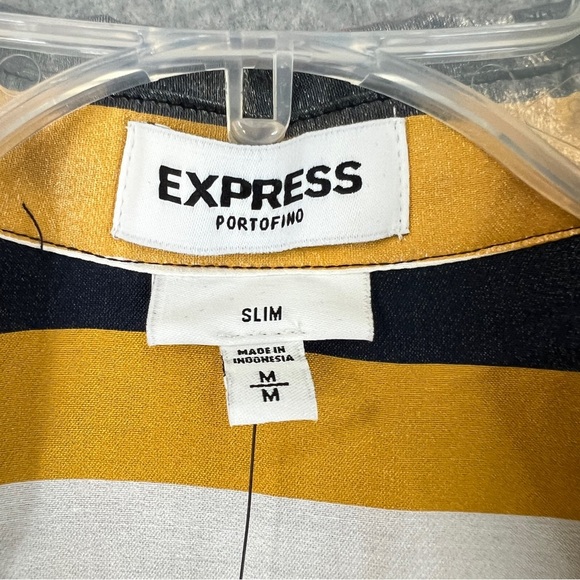EXPRESS Portofino Striped Shimmer Button Up Blouse Vneck Collar Size Medium NWT - Picture 6 of 12